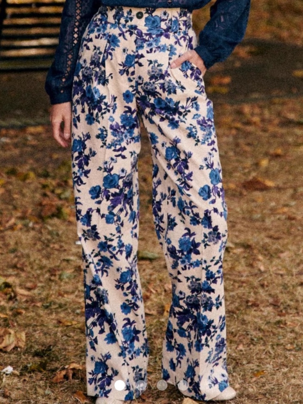 Sezane Blue Floral Wide-Leg Trousers